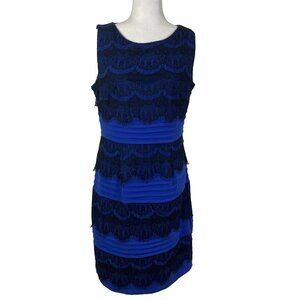 Sangria Dress Size 14P Petite Blue Black Lace Sheath Cocktail Semi Formal Party